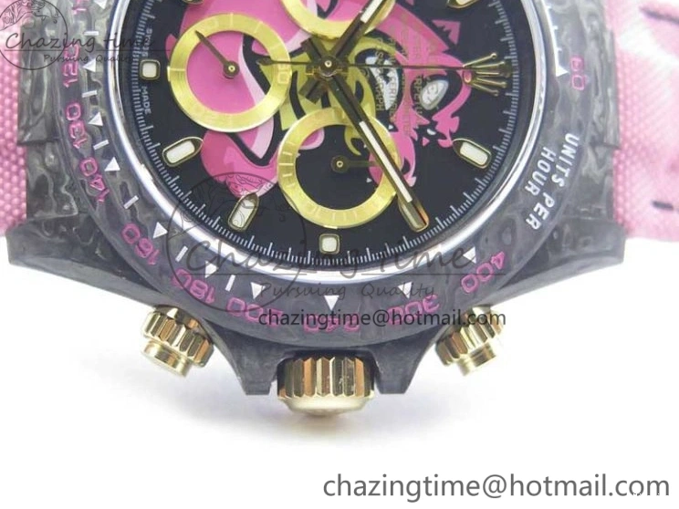 MiroTime 0326 Daytona DIW Carbon V2 WWF Best Edition Black Pink Dial On Pink Nylon Strap A Reliable 3113